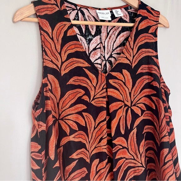 Rachel Zoe Linen A-Line Dress Palm Print Sleeveless Pockets Size M Resort Wear - Picture 2 of 9
